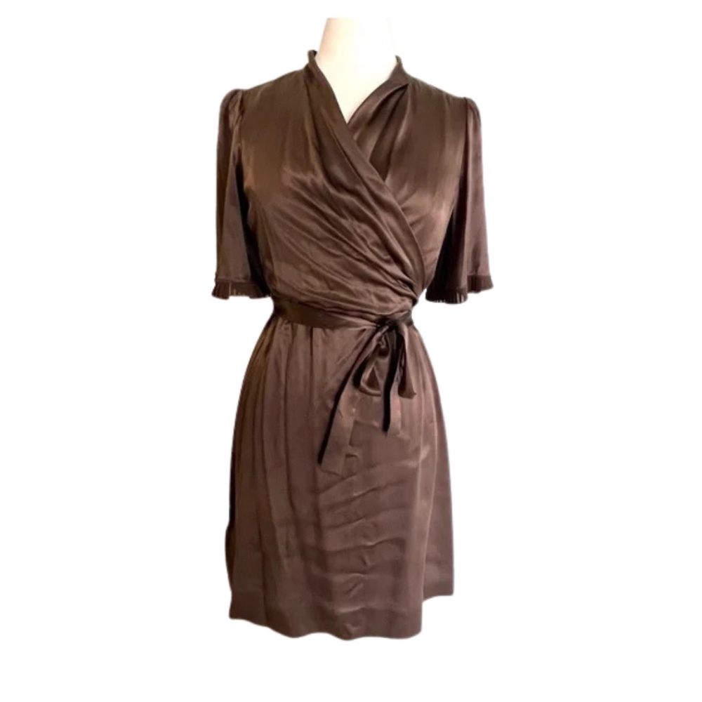 BCBGMaxAzria Brown Silk Wrap Dress | 100% Silk | Size M